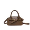 Vintage dark brown leather handbag with gold ring clasp and detachable shoulder strap - Tan
