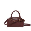 Chic burgundy mini shell handbag with vintage gold buckle and adjustable crossbody strap - Red