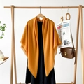 Premium mustard yellow solid linen feel shawl with elegant fringe for women - Orange