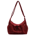 Dark red corduroy tote bag with white star patterns and adjustable shoulder strap - Red
