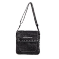 Sac bandoulière minimaliste en denim noir délavé avec broderie blanche et bandoulière réglable - Noir