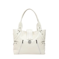 Borsa tote in pelle PU avorio con trama litchi, borchie e tasche con cerniera - Bianco