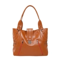 Borsa tote marrone in ecopelle con trama litchi e cerniere decorative da donna - Marrone Scuro