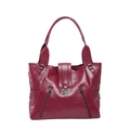 Borsa tote in pelle PU bordeaux con trama litchi e cerniere decorative e logo in metallo - Rosso