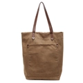 Vintage dark brown canvas tote bag with large front pocket and metal rivets - Tan