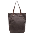 Minimalist dark gray canvas tote bag with brown leather straps and large front pocket - Gray
