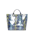 Blue and neon green snakeskin pattern tote bag with TOTE BAG lettering detail - Blue / 33*30.5*13
