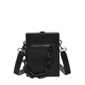 Borsa a tracolla nera minimalista con trama in pelle di lucertola e catena spessa - Nero