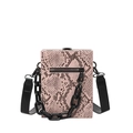 Borsa a tracolla rigida marrone rosato effetto serpente con grossa catena nera donna - Rosa