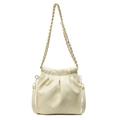 Quilted cream drawstring bucket bag with gold chain strap and leather shoulder handle - Yellow