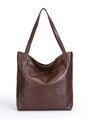 Dark brown vintage leather tote bag with large front pocket and long shoulder straps - Coffee