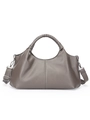 Retro taupe pebbled leather handbag with woven handle and adjustable crossbody strap - Gray