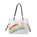 Frosted transparent rainbow tote bag with white inner pouch and black leather straps - Black
