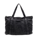 Retro washed denim tote bag in dark grey with front pocket and zipper closure - Black