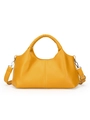 Yellow pebble grain crossbody bag with a distinctive woven top handle and silver hardware - Yellow