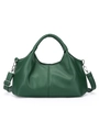 Dark green lychee texture handbag with woven handle and adjustable shoulder strap - Green