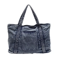 Vintage blue washed denim tote bag with front pocket and reinforced handles - Light Blue