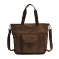 Borsa tote in nylon marrone scuro con doppi manici e tracolla regolabile pratica - Marrone Scuro