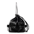 Sac à dos seau noir brillant avec rivets et bandoulières en chaîne style punk - Noir