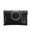 Elegante pochette nera a busta con manico ad anello dorato e tracolla a catena - Nero