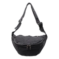 Adjustable dark grey washed denim crossbody sling bag with secure zipper pockets - Black
