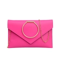 Borsa a bustina fucsia con grande manico ad anello dorato e tracolla a catena - Rosa Rosso