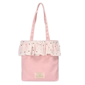 Borsa tote in tela rosa con bordo in pizzo floreale e scritte decorative di design - Rosa