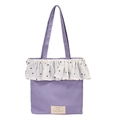 Borsa tote in tela viola con balze a pois bianchi e dettaglio con toppa in tessuto - Viola