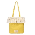 Borsa tote in tela gialla con bordo a volant bianco e toppa decorativa con logo - Giallo
