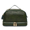 Retro dark green double-layer PU leather makeup bag with gold hardware and top handle - Green