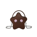 Mini star-shaped crossbody bag in dark brown lychee leather with a cute smiley face - Tan