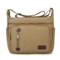 Men's khaki canvas messenger bag with adjustable shoulder strap and leather zipper pulls - Dark Khaki
