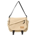 Men's khaki messenger bag in Japanese style featuring durable nylon and flap buckle - Dark Khaki