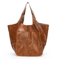 Minimalist large capacity tote bag in vintage caramel brown faux leather finish - Tan