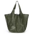 Vintage large capacity soft leather tote bag in dark green finish with shoulder straps - Green