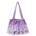 Bolso tote floral en color lilla claro con volantes en capas y cierre de cordón - Púrpura