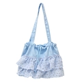Bolso tote azul claro con volantes florales, cordón y elegantes detalles de gasa - Azul