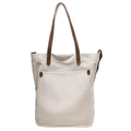 Minimalist cream canvas tote bag with brown straps and a large front pocket - Off White
