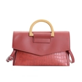 Elegante terracotta schoudertas met krokodillentextuur en ronde hars handgreep - Rood