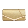 Elegante borsa da sera dorata con trama intrecciata, bordo a V e tracolla a catena - Oro
