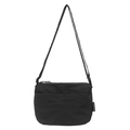 Borsa a tracolla nera minimalista in nylon con etichetta logo e zip superiore - Nero