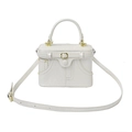 Retro witte doosvormige handtas met denim zakstiksels en gouden hardware details - Wit