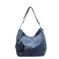 Blue denim crossbody hobo bag with front pockets and small matching coin purse - Blue