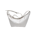 Minimalist beige dumpling shoulder bag in premium soft leather with wide strap - White