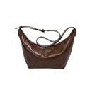 Retro dark brown dumpling shoulder bag in shiny faux leather with adjustable strap - Tan