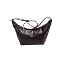Deep brown half-moon shoulder bag with retro oil wax texture and adjustable strap - Coffee