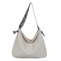 Off-white corduroy tote bag with black and white geometric patterned strap - White