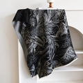 Detailed jacquard pattern of mountains and clouds on a thick black and white shawl with fringe - Dark Grey