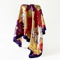 Detail of floral satin scarf with champagne gold sheen and rich purple floral print - Purple