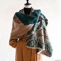 Chinese style scarf in retro dark green and light brown cashmere-like jacquard landscape pattern - Dark Green